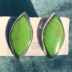 NEW 925 Sterling Silver Green Marble Resin Gem Earrings